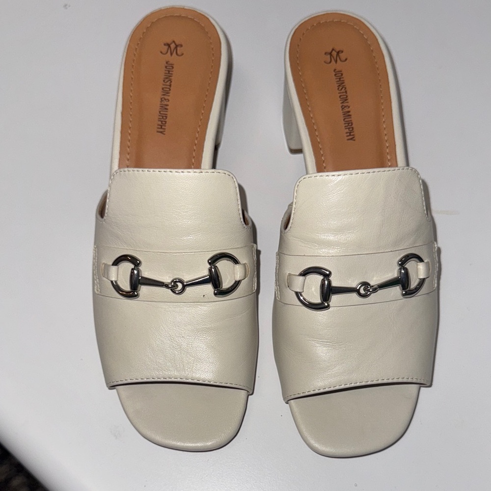Johnston & Murphy Women's Off-White Leather Mules